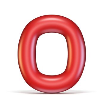 Red glossy font Letter O 3D rendering illustration isolated on white background