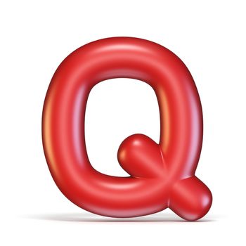Red glossy font Letter Q 3D rendering illustration isolated on white background