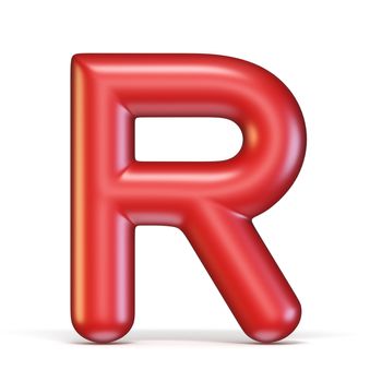 Red glossy font Letter R 3D rendering illustration isolated on white background