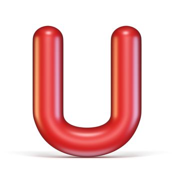 Red glossy font Letter U 3D rendering illustration isolated on white background