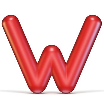 Red glossy font Letter W 3D rendering illustration isolated on white background
