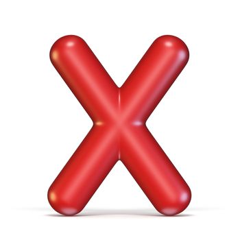 Red glossy font Letter X 3D rendering illustration isolated on white background