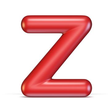 Red glossy font Letter Z 3D rendering illustration isolated on white background