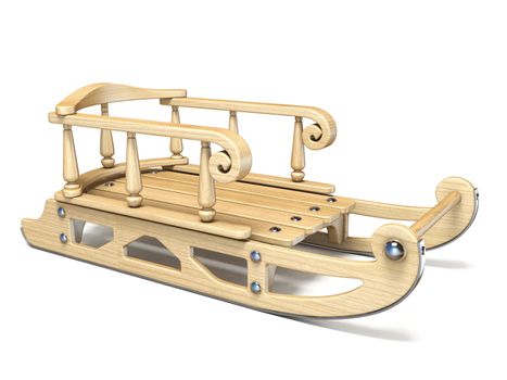 Wooden decorated sledge 3D render illustration isolated on white background