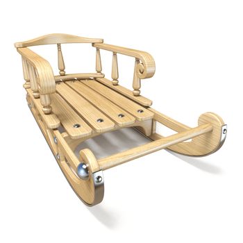 Wooden decorated sledge Front view 3D render illustration isolated on white background