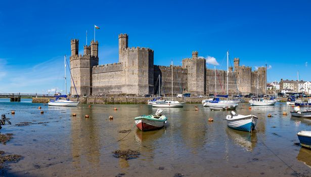 Caernarfon
Gwynedd
Wales
May 12, 2019
Caernarfon castle, on the estuary of the river Seiont where it enters the Menai Strait