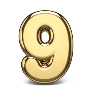 Golden number 9 NINE 3D render illustration isolated on white background