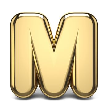 Golden font letter M 3D render illustration isolated on white background