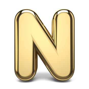 Golden font letter N 3D render illustration isolated on white background