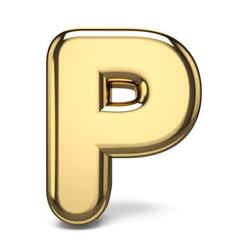 Golden font letter P 3D render illustration isolated on white background