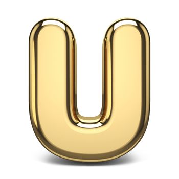 Golden font letter U 3D render illustration isolated on white background