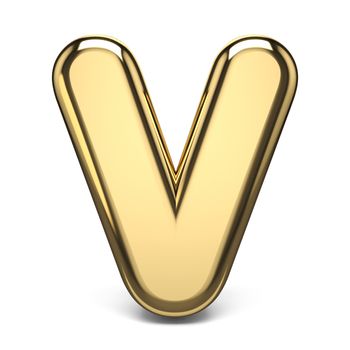 Golden font letter V 3D render illustration isolated on white background