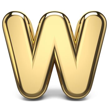 Golden font letter W 3D render illustration isolated on white background