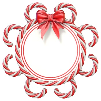 Candy cane frame with ribbon bow 3D rendering illustration isolated on white background