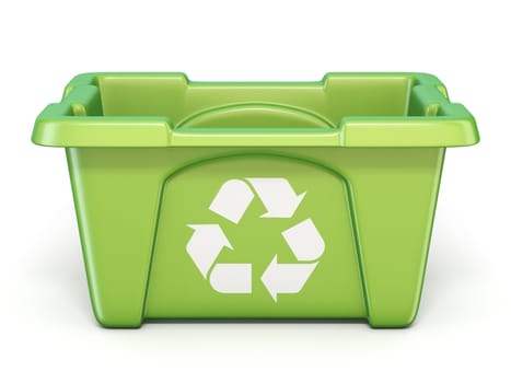 Green recycle bin 3D rendering illustration isolated on white background