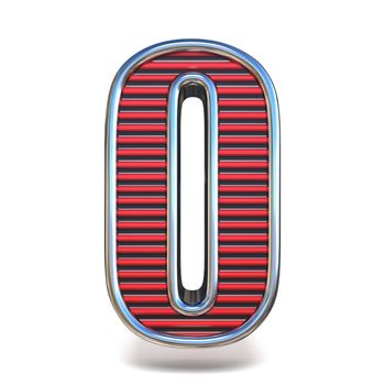 Metal red lines font Number ZERO 0 3D render illustration isolated on white background