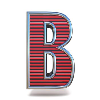 Metal red lines font Letter B 3D render illustration isolated on white background