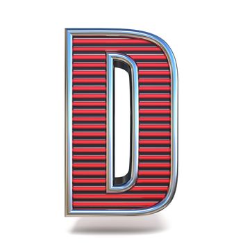 Metal red lines font Letter D 3D render illustration isolated on white background