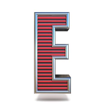 Metal red lines font Letter E 3D render illustration isolated on white background