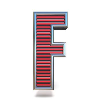 Metal red lines font Letter F 3D render illustration isolated on white background