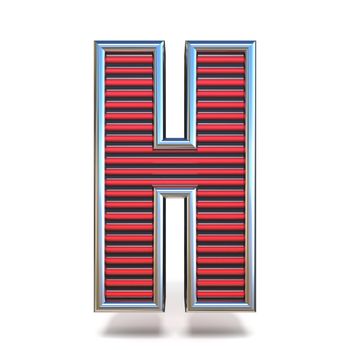 Metal red lines font Letter H 3D render illustration isolated on white background