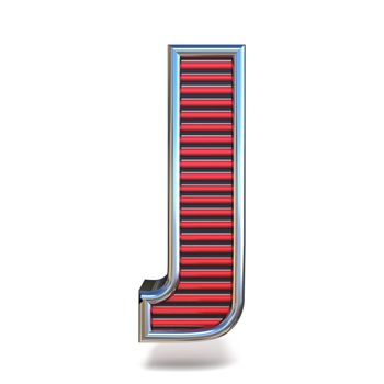 Metal red lines font Letter J 3D render illustration isolated on white background