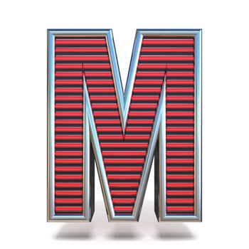 Metal red lines font Letter M 3D render illustration isolated on white background