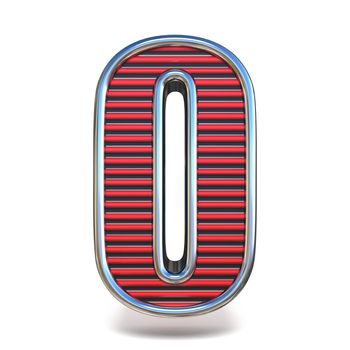 Metal red lines font Letter O 3D render illustration isolated on white background