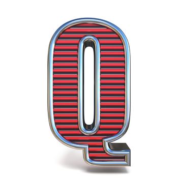 Metal red lines font Letter Q 3D render illustration isolated on white background