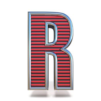Metal red lines font Letter R 3D render illustration isolated on white background