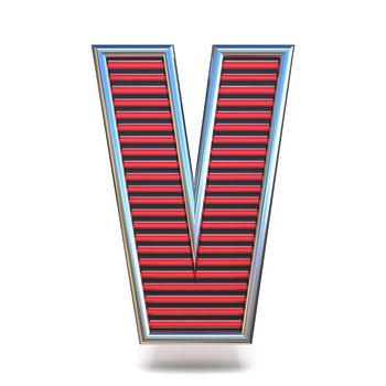 Metal red lines font Letter V 3D render illustration isolated on white background