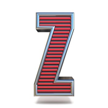 Metal red lines font Letter Z 3D render illustration isolated on white background