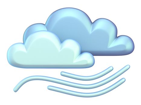 Weather icon CLOUDS and WIND 3D render illustration isolated on white background
