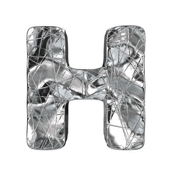 Grunge aluminium foil font letter H 3D render illustration isolated on white background