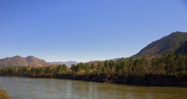 The soothing landscape of the Altai Mountains and the Katun River. Siberia, Russia.