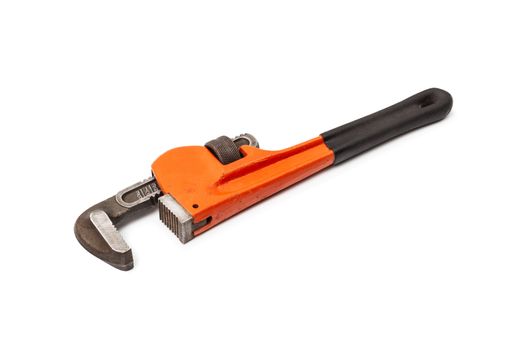 Red pipe wrench isolated on white background. With clipping path