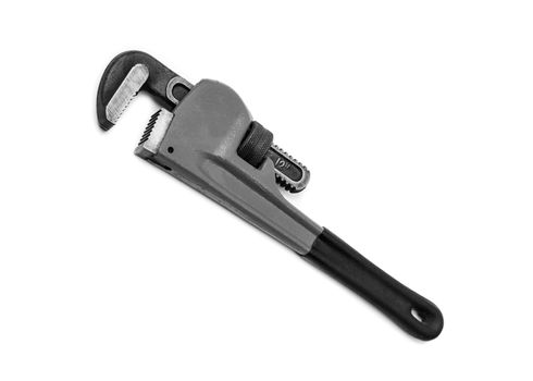 Black pipe wrench isolated on white background. 