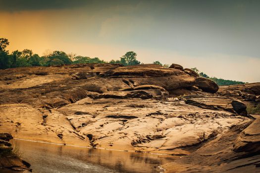 Beautiful amazing of rocks, Natural of rock canyon in mekhong river , Hat Chom Dao, Ubon Ratchathani province, North east Thailand