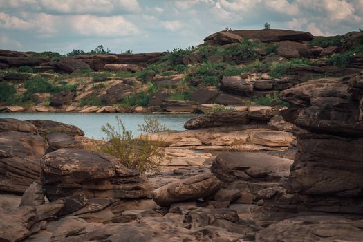 Beautiful amazing of rocks, Natural of rock canyon in mekhong river , Hat Chom Dao, Ubon Ratchathani province, North east Thailand