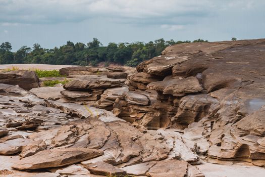 Beautiful amazing of rocks, Natural of rock canyon in mekhong river , Hat Chom Dao, Ubon Ratchathani province, North east Thailand