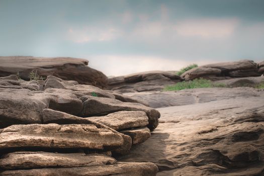 Beautiful amazing of rocks, Natural of rock canyon in mekhong river , Hat Chom Dao, Ubon Ratchathani province, North east Thailand