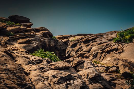 Beautiful amazing of rocks, Natural of rock canyon in mekhong river , Hat Chom Dao, Ubon Ratchathani province, North east Thailand