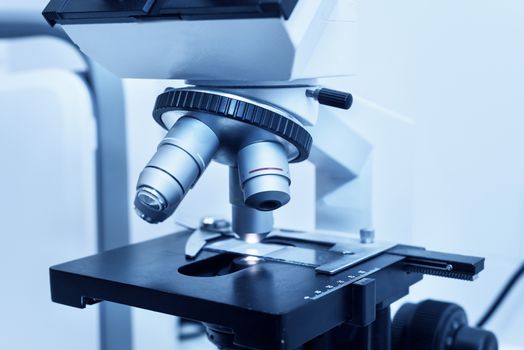 Close up of professional microscope at laboratory