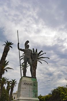 Statue of Achilles in Achilleion palace in Corfu island, Greece. The Achilleion Palace can be found in the Village of Gastouri, 10 km south west of the town of Corfu.