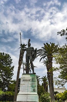 Statue of Achilles in Achilleion palace in Corfu island, Greece. The Achilleion Palace can be found in the Village of Gastouri, 10 km south west of the town of Corfu.