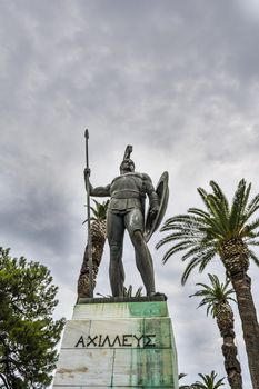 Statue of Achilles in Achilleion palace in Corfu island, Greece. The Achilleion Palace can be found in the Village of Gastouri, 10 km south west of the town of Corfu.