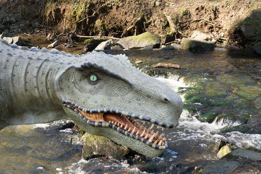 Dinosaur in a creek waiting for prey