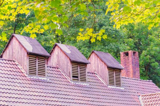 Old roof construction with roof skylights and ventilation - ventilation