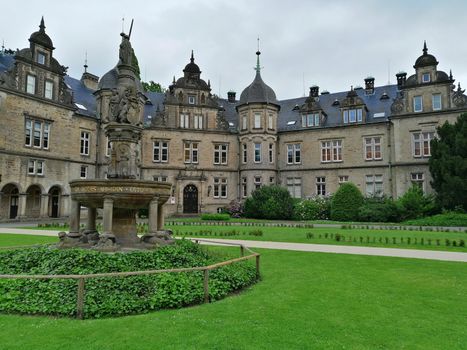 Castle and Terrace with monument- Buckeburg city, Germany.