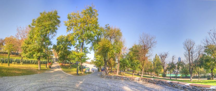 Odessa, Ukraine - 09.11.2018. Golden autumn morning on Primorsky Boulevard in Odessa, Ukraine. HDR panoramic view